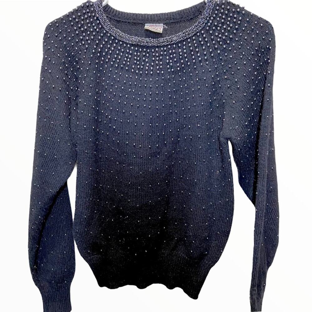 Vintage Currants Jeri-Jo Sweater 80s Crew Beaded Embellished Black Medium